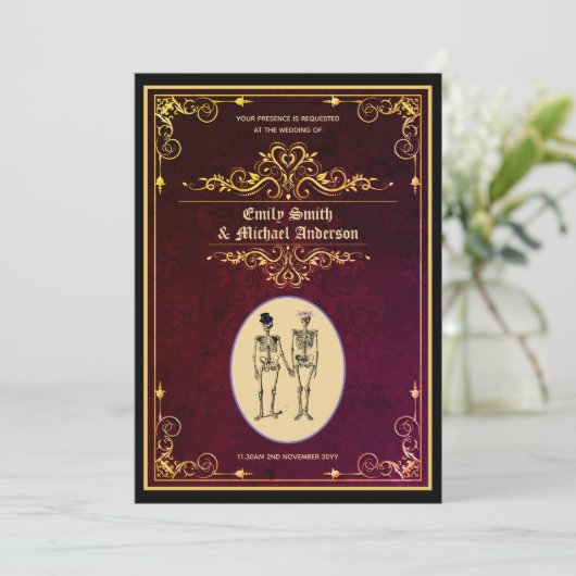 Oude Goth Skelet Trouw Verlovingsring Kaart (Staand voorkant)