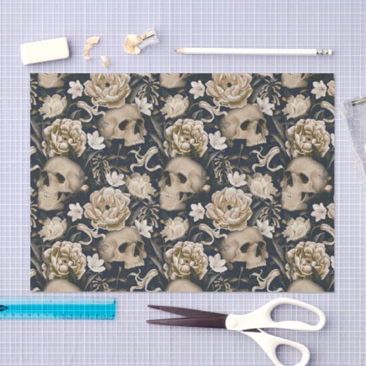 Oude Gotische Bloem Skull Peonies Vlinders Tissuepapier (Craft)