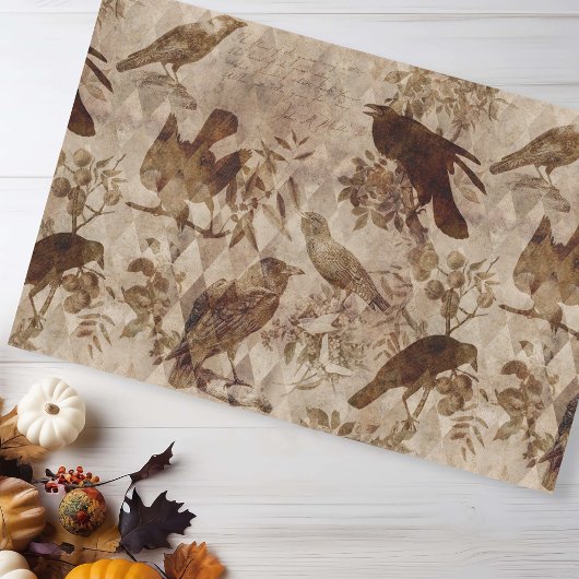 Oude Gotische Decoupage Kraai Raaf Tissuepapier