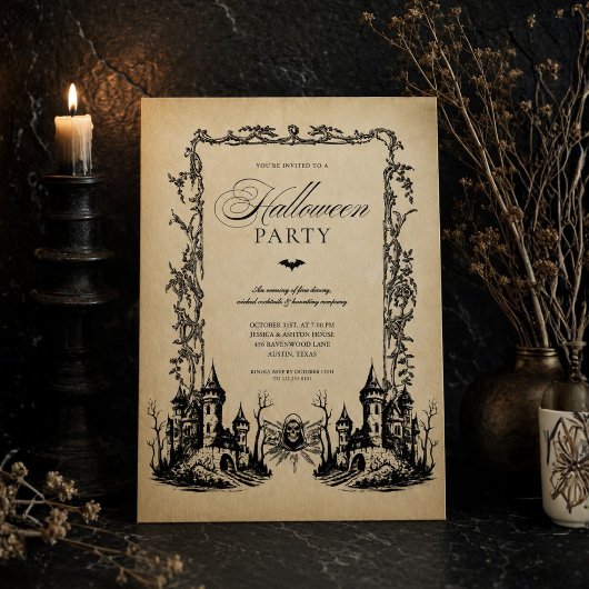 Oude gotische Halloween-dinerfeest Kaart
