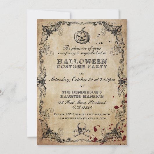 Oude gotische Halloween-feestuitnodiging (Voorkant)