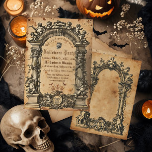 Oude gotische Halloween-feestuitnodiging Cherubijn Kaart