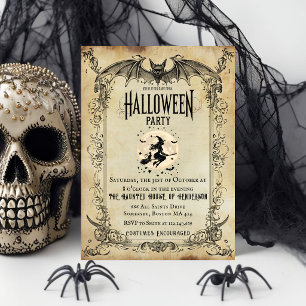 Oude gotische Halloween-feestuitnodiging Heks Kaart