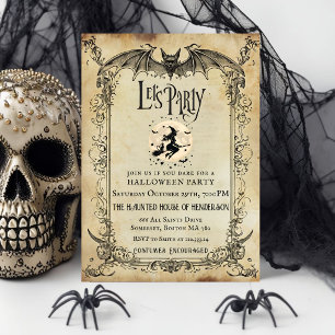 Oude gotische Halloween-feestuitnodiging Heks Kaart