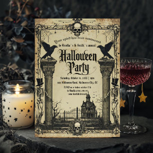 Oude gotische Halloween-feestuitnodiging Raaf Kaart
