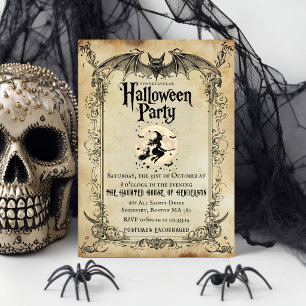Oude gotische Halloween-feestuitnodiging Vleermuis Kaart