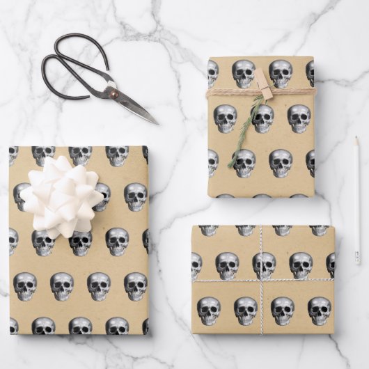 Oude gotische Halloween schedelpatroon Inpakpapier Vel (Voorkant)