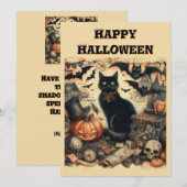 Oude gotische Halloween Zwarte Kat Kinderen   Feestdagenkaart (Voorkant / Achterkant)