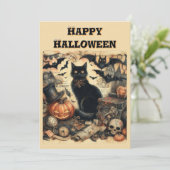 Oude gotische Halloween Zwarte Kat Kinderen   Feestdagenkaart (Staand voorkant)