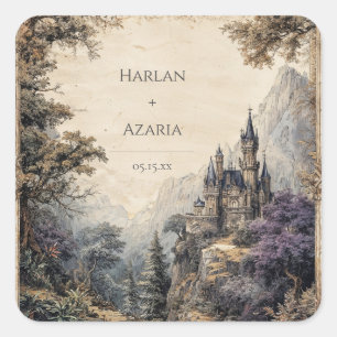 Oude Gotische Kasteel Betoverd Bos Bruiloft Vierkante Sticker