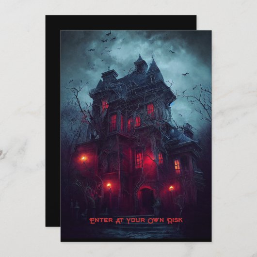 Oude Gotische Mansion Halloween Party uitnodiging (Voorkant / Achterkant)