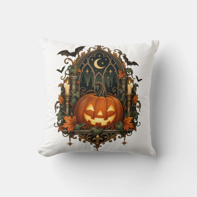Oude gotische pompoen Halloween Kussen (Voorkant)