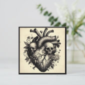 Oude Gotische Schedel Hart Valentijnsdag Retro Hor Kaart (Staand voorkant)