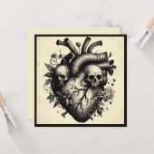 Oude Gotische Schedel Hart Valentijnsdag Retro Hor Kaart (Voorkant / Achterkant in situ)