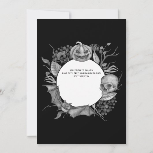 Oude gotische schedels Halloween goth uitnodiging (Achterkant)