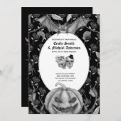 Oude gotische schedels Halloween goth uitnodiging (Voorkant / Achterkant)