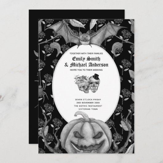 Oude gotische schedels Halloween goth uitnodiging (Voorkant / Achterkant)
