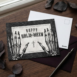 Oude gotische skelet gelukkig Halloween Briefkaart