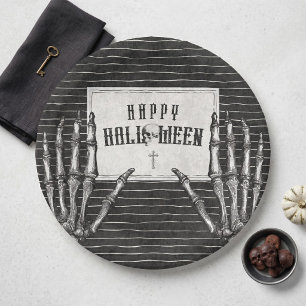Oude gotische skelet Gelukkig Halloween Papieren Bordje