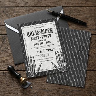 Oude gotische skelet Halloween-nachtfeest uitnodig Kaart