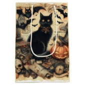 Oude gotische zwarte kat Halloween Medium Cadeauzakje (Achterkant)