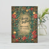 Oude Goud Amaryllis Kerstmis Feestdagenkaart (Staand voorkant)