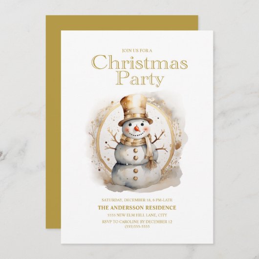 Oude Goud Witte Sneeuwman Kerstfeest Kaart (Voorkant / Achterkant)