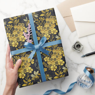 Oude gouden bloemen en bijen cadeaupapier