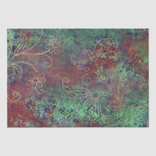 Oude gouden bloemengrunge damast tissuepapier (Voorkant)