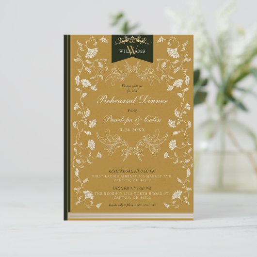 Oude gouden boekband Oefenbruiloftdiner Kaart (Staand voorkant)