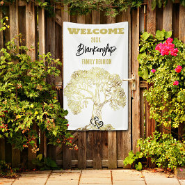 Oude Gouden Boom op Witte Familie Reunion Custom Spandoek