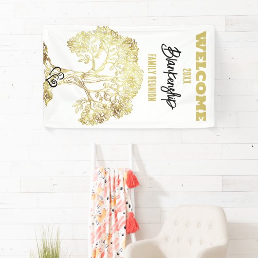 Oude Gouden Boom op Witte Familie Reunion Custom Spandoek (Insitu)