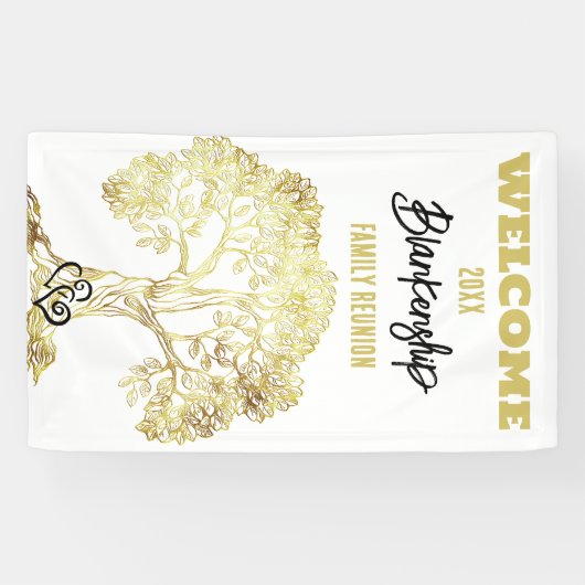 Oude Gouden Boom op Witte Familie Reunion Custom Spandoek (Horizontaal)