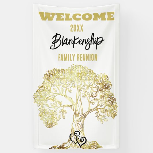 Oude Gouden Boom op Witte Familie Reunion Custom Spandoek (Verticaal)