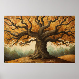 Oude gouden eiken herfst landschapskunst poster
