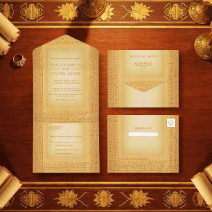 Oude Gouden Hiëroglifische Motieven Egyptische Tro All In One Uitnodiging