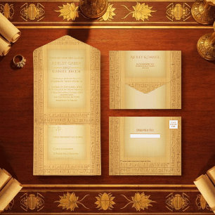 Oude Gouden Hiëroglifische Motieven Huwelijksfolie All In One Uitnodiging