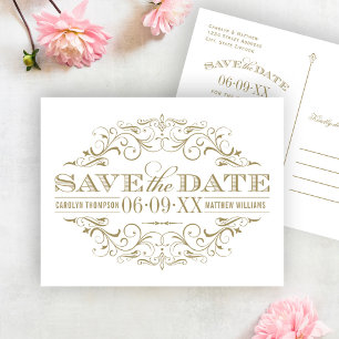 Oude gouden krulletters wit save the date