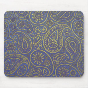 Oude gouden paisley op blauw muismat