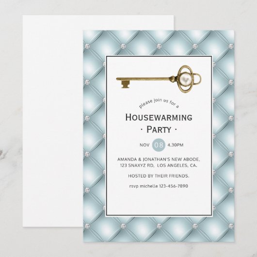Oude Gouden Parel Sleutel Housewarming Feest Kaart (Voorkant / Achterkant)