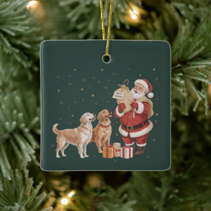 Oude Gouden Retriever Kerstman Kersthond Moeder Keramisch Ornament