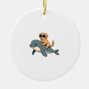 Oude Gouden Retriever Riddt Belugawalvis Grappig Keramisch Ornament