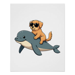 Oude Gouden Retriever Riddt Belugawalvis Grappig Perfect Poster