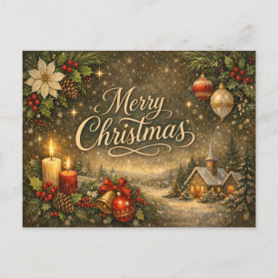 Oude Gouden Script Winter Prettig Kerstfeest Feestdagenkaart