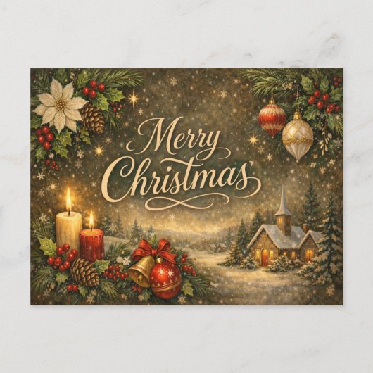 Oude Gouden Script Winter Prettig Kerstfeest Feestdagenkaart (Voorkant)