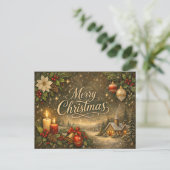 Oude Gouden Script Winter Prettig Kerstfeest Feestdagenkaart (Staand voorkant)