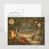 Oude Gouden Script Winter Prettig Kerstfeest Feestdagenkaart (Voorkant / Achterkant)