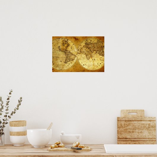 Oude gouden Wereldkaart Poster (Keuken)