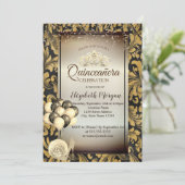 Oude gouden wervelingen, ballonnen, hakken, tiara  kaart (Staand voorkant)