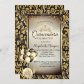 Oude gouden wervelingen, ballonnen, hakken, tiara  kaart (Voorkant / Achterkant)